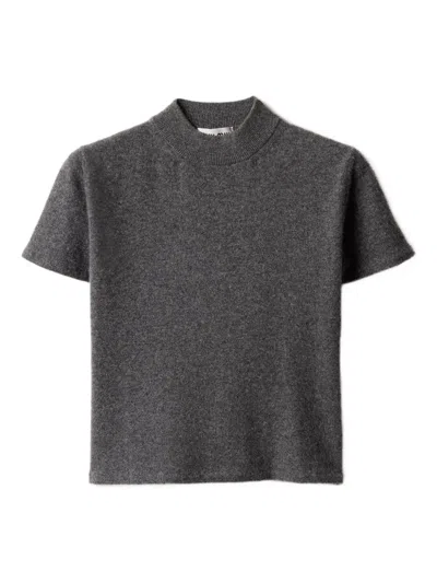 Miu Miu Ribbed Mock-neck Cashmere Sweater In Gray