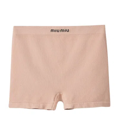 Miu Miu Seamless Ribbed Cotton Boxers In Pink