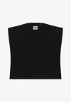 Miu Miu Ribbed Strapless Top With Contrasting Logo In Black