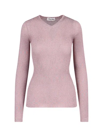 Miu Miu Ribbed Sweater In Pink