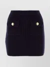 Miu Miu Navy Blue Ribbed-knit Wool Miniskirt