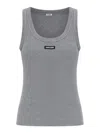 Miu Miu Ribbed Top In Stretch Jersey With Logo Patch In Gray