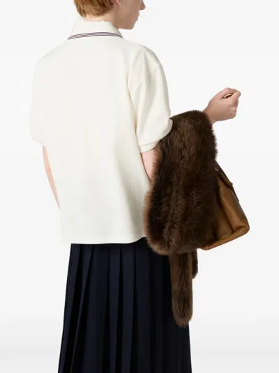 Miu Miu Ribbed Trim Zippered Polo Shirt In White