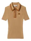 Miu Miu Ribbed Trimmed Polo Sweater In Brown