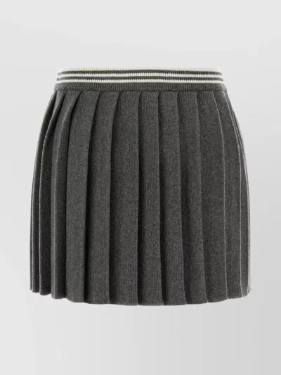 Miu Miu Ribbed Waistband Cashmere Blend Mini Skirt In Gray