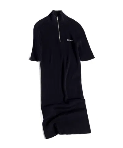 Miu Miu Ribbed-knit Logo-embroidered Mini Dress In Black