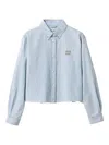 Miu Miu Riga Blue White Striped Chambray Shirt In Blue
