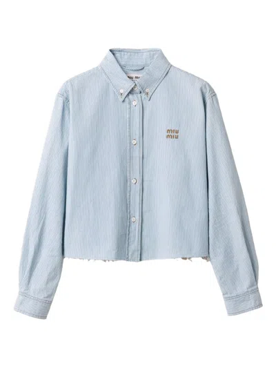 Miu Miu Riga Blue White Striped Chambray Shirt