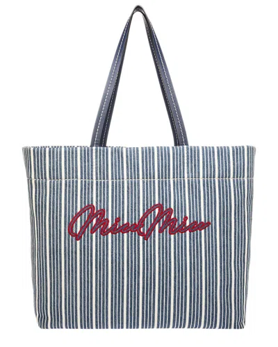 Miu Miu Riga Denim & Leather Tote In Blue