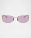 Miu Miu Rimless Logo Metal Rectangle Sunglasses In Pink
