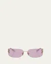 Miu Miu Rimless Logo Metal Rectangle Sunglasses In Pink