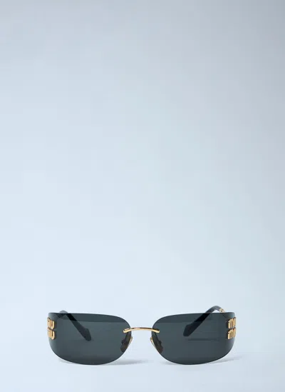 Miu Miu Rimless Logo Sunglasses In Gold