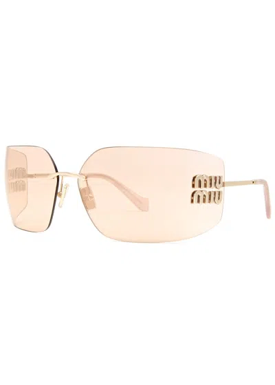Miu Miu Rimless Mask Sunglasses In Gold