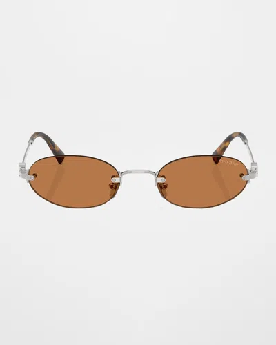 Miu Miu Rimless Metal Oval Sunglasses