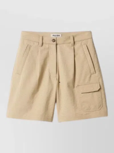 Miu Miu Ripstop Shorts Belt Loops Cargo Pockets In Brown