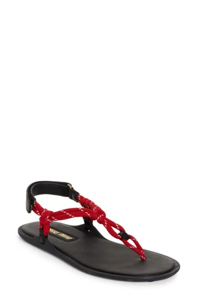 Miu Miu Riviere Cord & Leather Sandal In Rosso