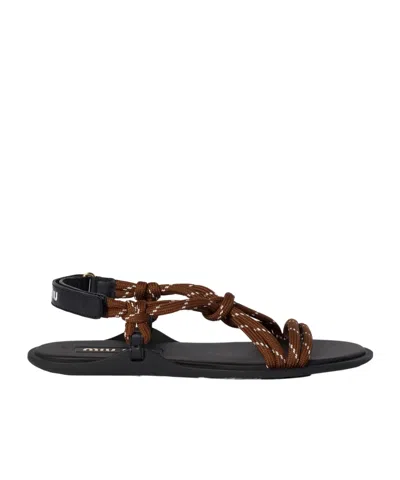 MIU MIU RIVIÈRE CORD AND LEATHER SANDALS