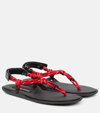 MIU MIU RIVIERE LEATHER-TRIMMED THONG SANDALS