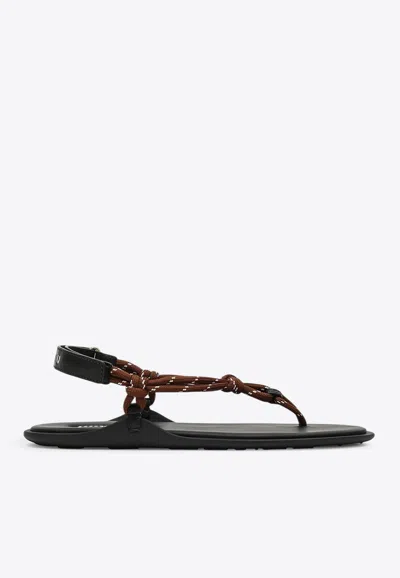 MIU MIU RIVIERE ROPE AND LEATHER THONG SANDALS