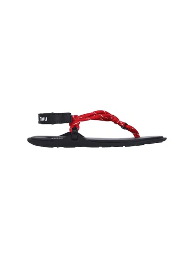 Miu Miu Cord-strap Leather Sandals In Red
