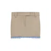Miu Miu Skirt With Back Slit Pockets And Plaid Trim In Neutrals