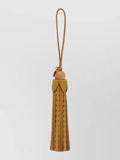 Miu Miu Rope Handle Tassel Keyring Wooden Beads In Brown