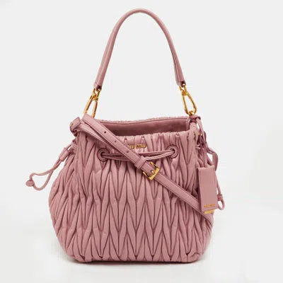 Pre-owned Miu Miu Rose Pink Matelassé Leather Bucket Bag