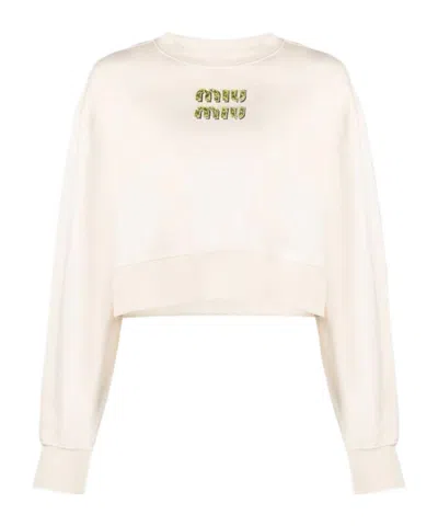 Miu Miu Round Collar Long Sleeve Sweater In White