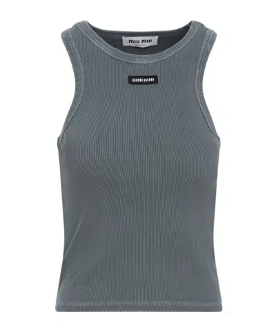 Miu Miu Round Collar Sleeveless Vest In Gray