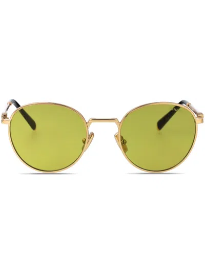 Miu Miu Olive Green Round Ladies Sunglasses Mu 55zs 5ak07o 50 In Gold