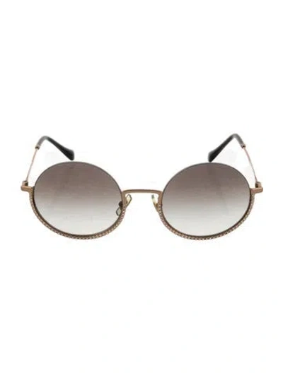 Pre-owned Miu Miu Round Gradient Sunglasses In Black/gold