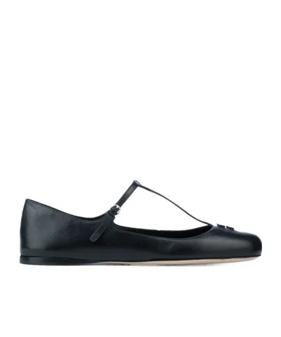 Miu Miu Round Head Ballet Shoes In Black