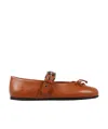 Miu Miu Buckle-strap Leather Ballet Flats In Brown