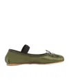 Miu Miu Bow Embellished Satin Ballet Flats In Green
