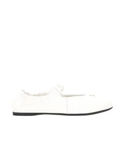 Miu Miu Round Head Ballet Shoes In White