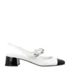 Miu Miu Chain Strap Slingback Cap Toe Pump In White