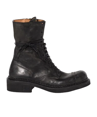 MIU MIU MIU MIU LOGO-EMBOSSED LACE-UP BOOTS