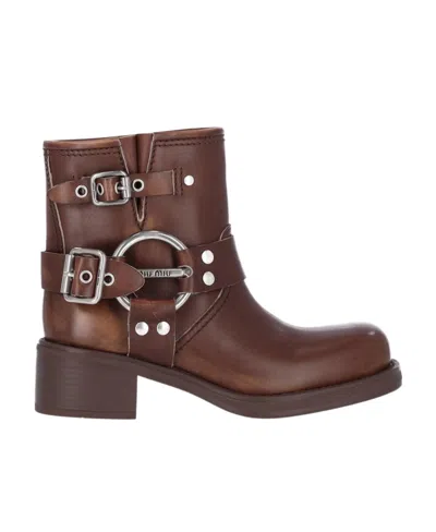 Miu Miu Round-head Short Boots In Brown