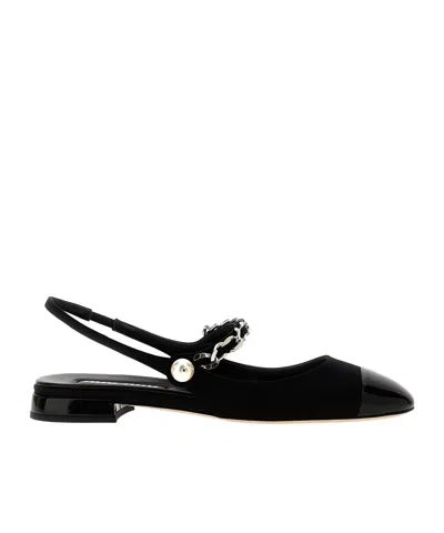 Miu Miu Round-headed Flat Sandals In Black