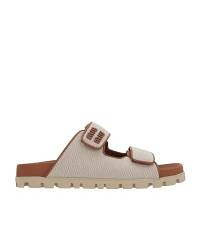 MIU MIU MIU MIU TWO-TONED SLIP-ON SANDALS
