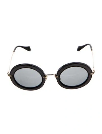 Pre-owned Miu Miu Round Mirrored Sunglasses In Black