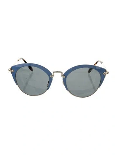 Pre-owned Miu Miu Round Mirrored Sunglasses In Blue
