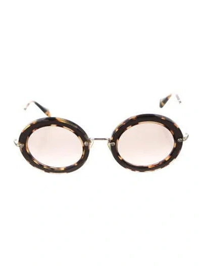 Pre-owned Miu Miu Round Mirrored Sunglasses In Brown