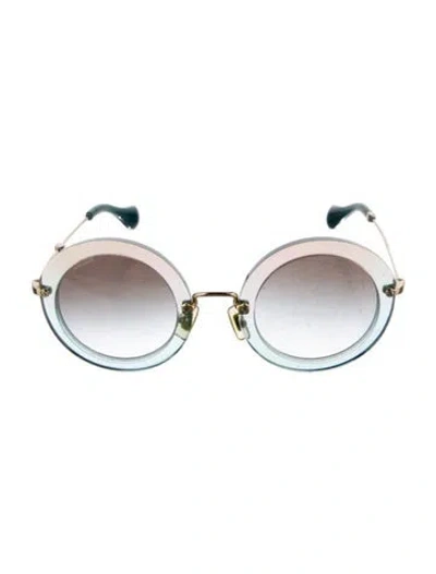 Pre-owned Miu Miu Round Mirrored Sunglasses In Gold