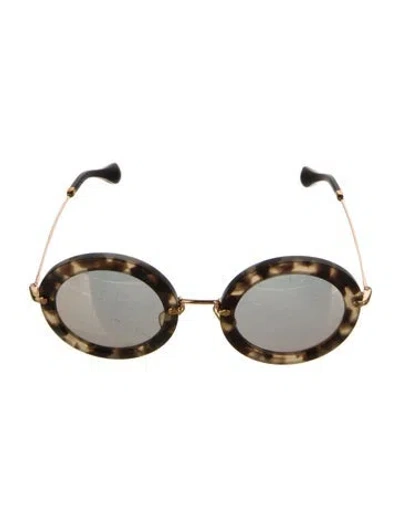 Pre-owned Miu Miu Round Mirrored Sunglasses In Gray