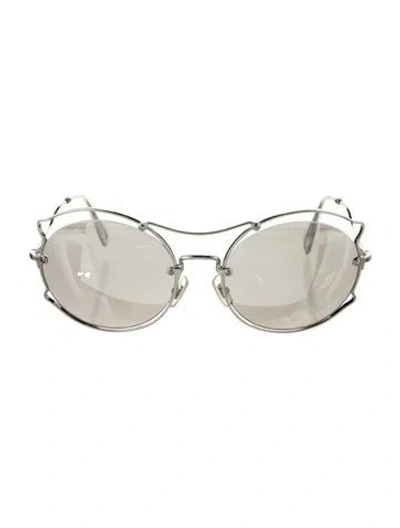 Pre-owned Miu Miu Round Mirrored Sunglasses In Silver