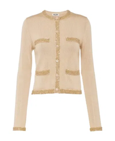 MIU MIU SEQUINNED CROPPED CARDIGAN