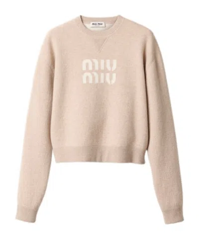 Miu Miu Round Neck Sweater In Nude