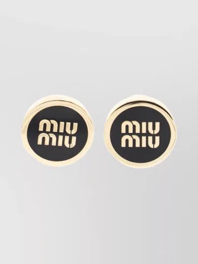 Miu Miu Round Shape Enameled Metal Earrings In Black