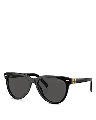 Miu Miu Sleek Acetate Round Sunglasses In Black/gray Solid